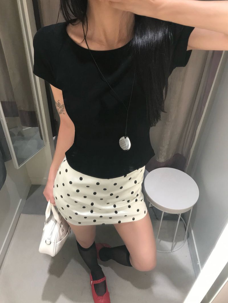 French Glow Dot Satin Mini Skirt