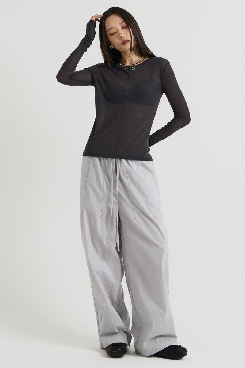 French Wool Tencel Long Sleeve, Charcoal