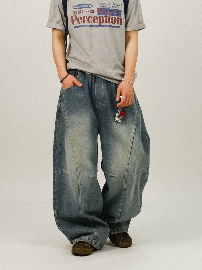 EA PINTUCK CURVED DENIM PANTS