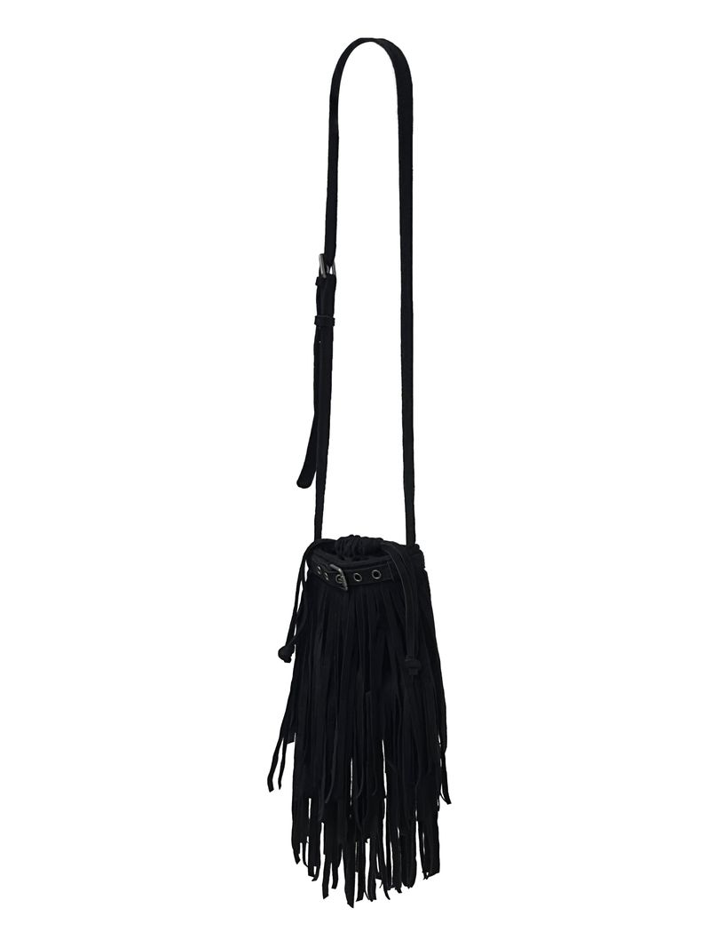 suede fringe shoulder bucket bag