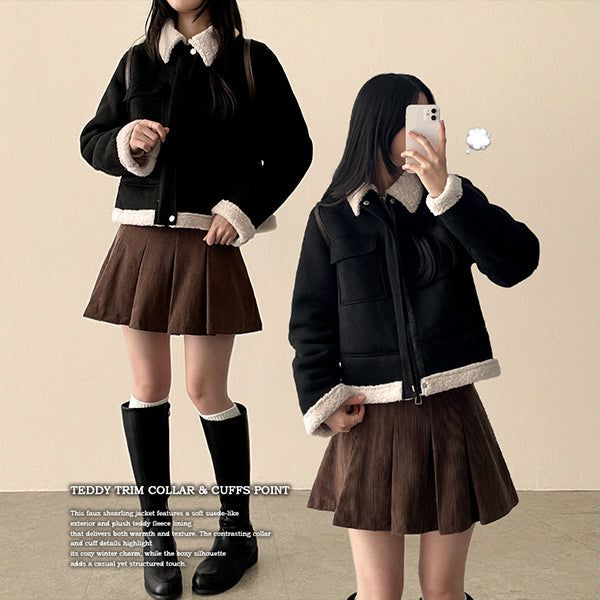 Defoam pocket fleece collar mustang jacket