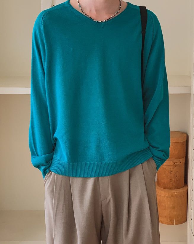 Air V-neck Linen Long Sleeve Knit
