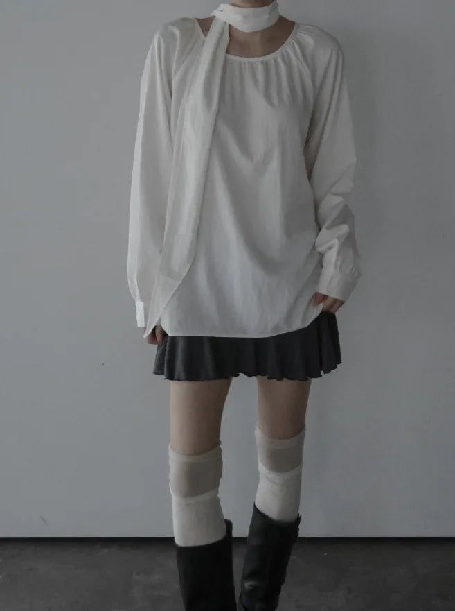 Mue Shirring Scarf Blouse