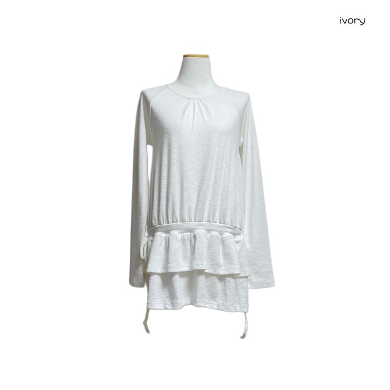(3color) Frill Layer Ribbon Slub Tee