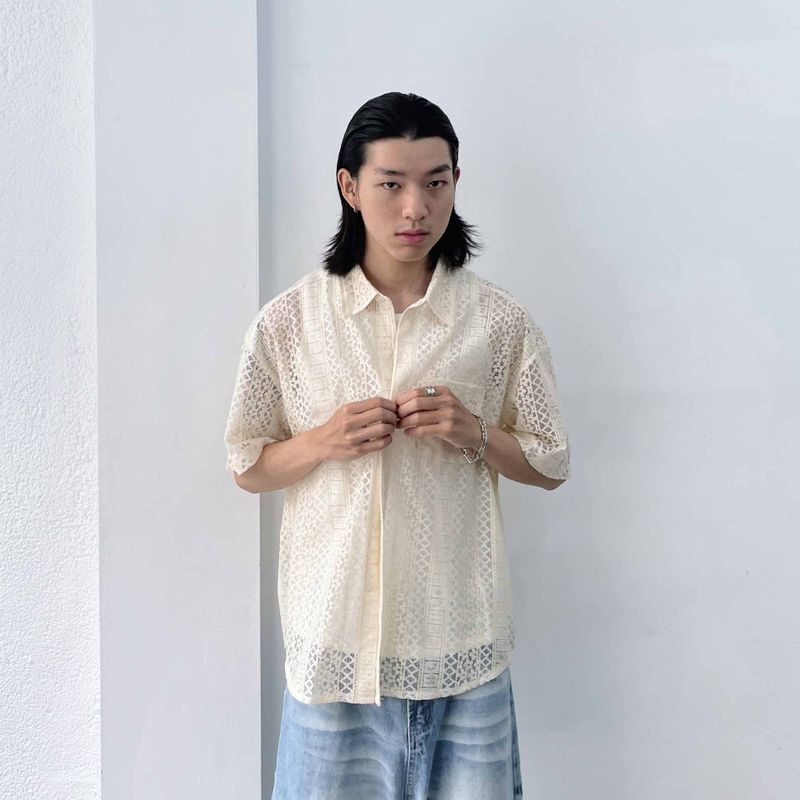 Hollow Knit Striped Shirt