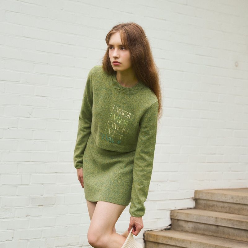 ALPACA EMBROIDERY CROP KNIT - MINT GREEN