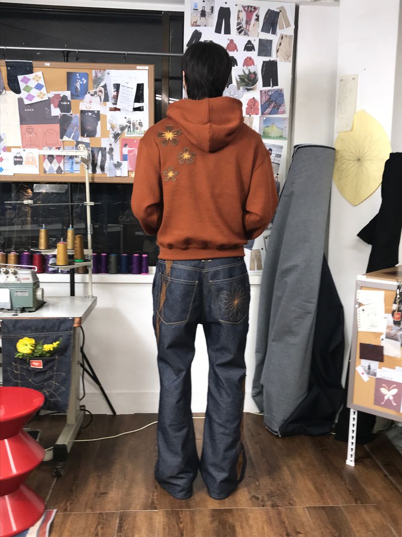 [Hand-Made「006」] アーガイルパッチパンツ_デニム＆ブラウン