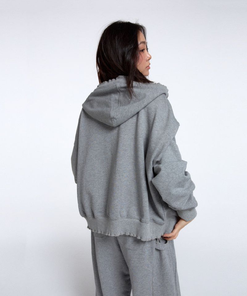 WASHED RUFFLE HOODIE ZIP-UP / MELANGE
