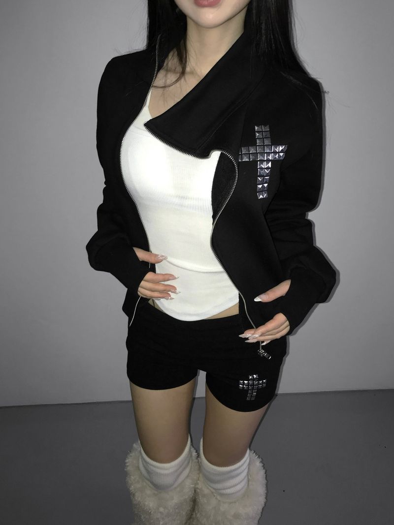 tuebe cross high neck zip-up(2 color)