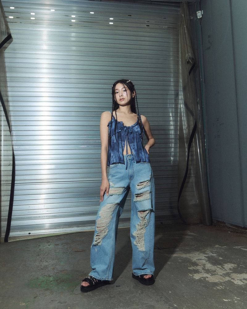 damage denim pt - light blue