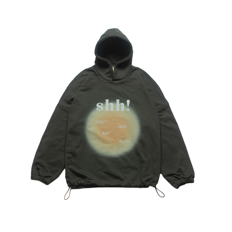 'Shh!' OVER-FIT HOODY_KHAKI CHARCOAL