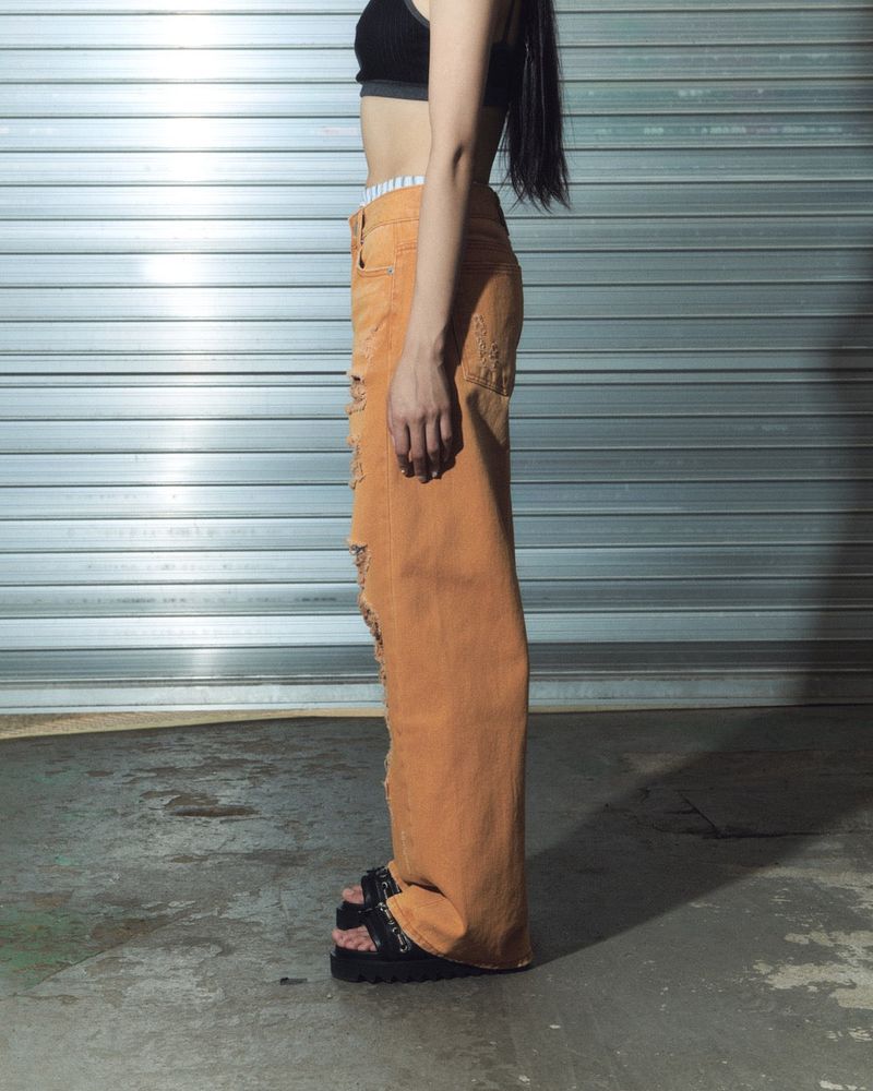 damage denim pt - orange