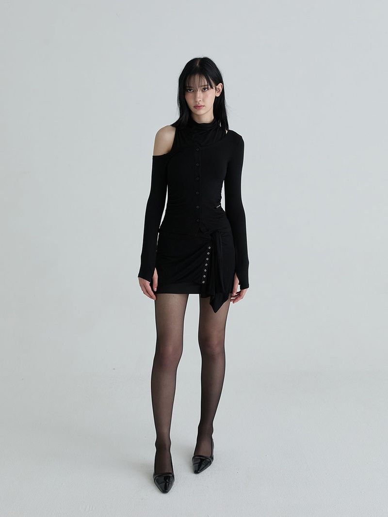 Cowl neck cardigan set (Black)
