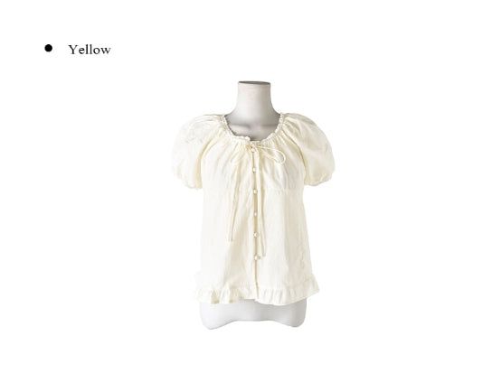 Beson Lace Button Ribbon Frill Blouse