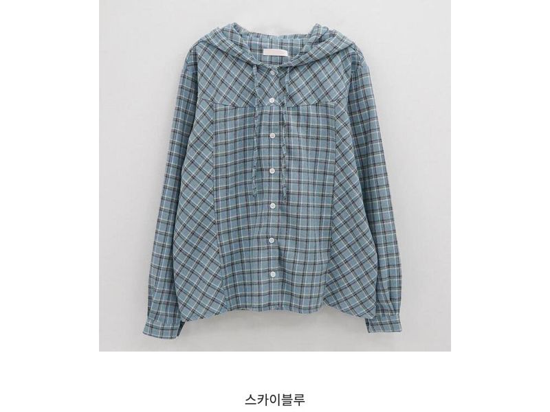 Cotton checked hooded shirt