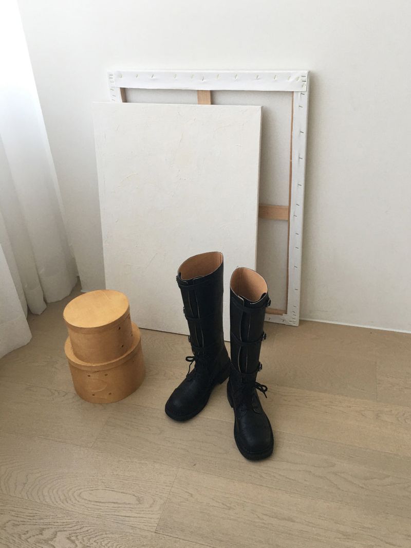 Lace up warker long boots