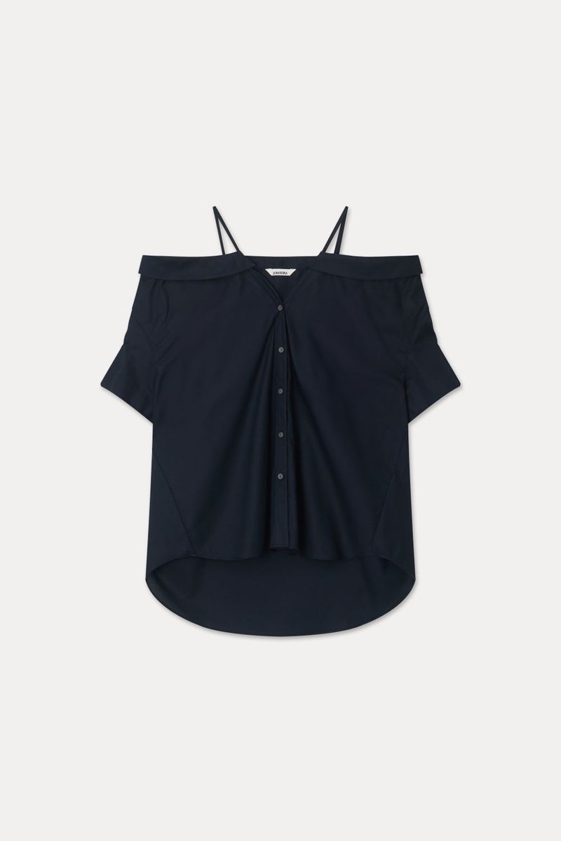 LOOSE OFF-SHOULDER SHIRT_NAVY