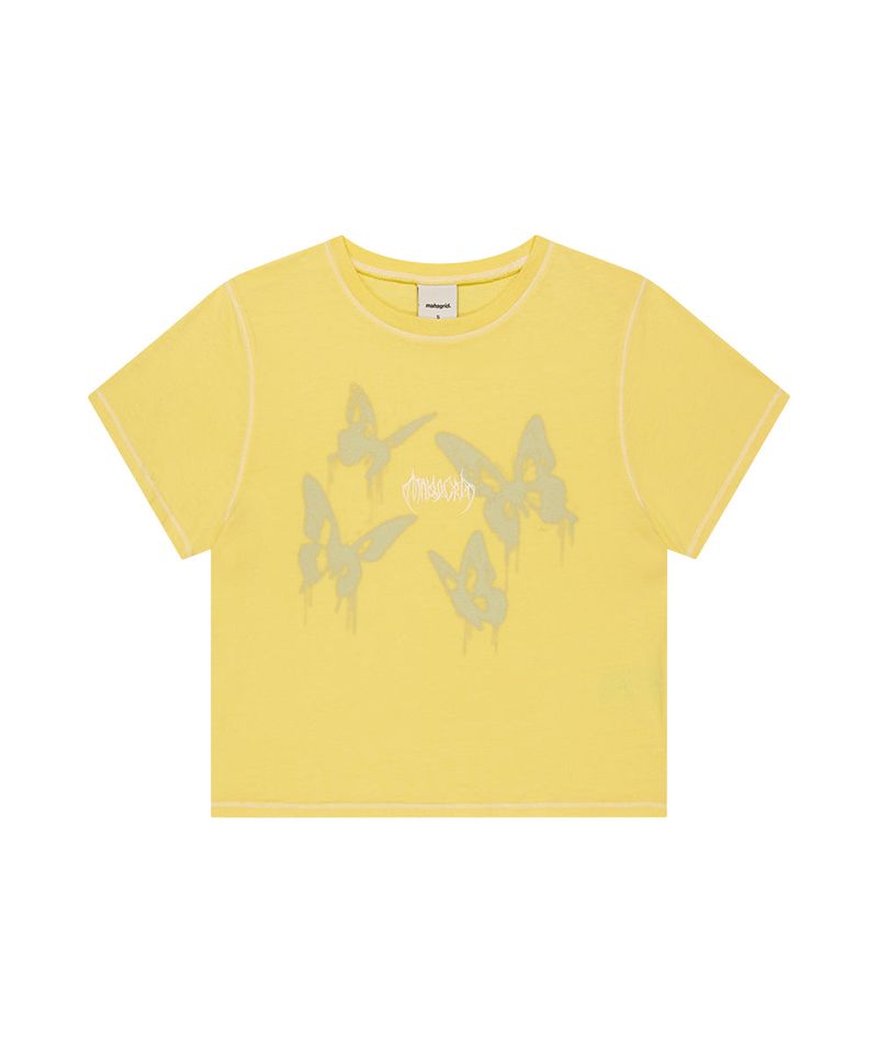 PIGMENT BUTTERFLY GOTH CROP TEE_YELLOW