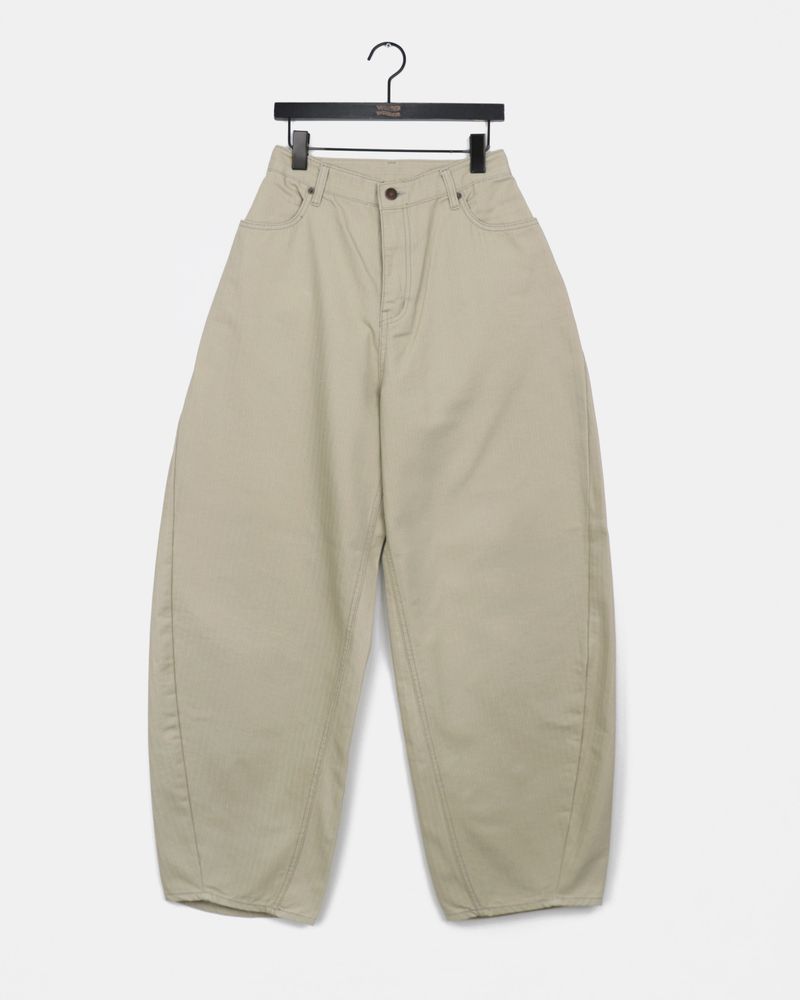 Cookit Stripe Slit Balloon Fit Wide Cotton Long Pants