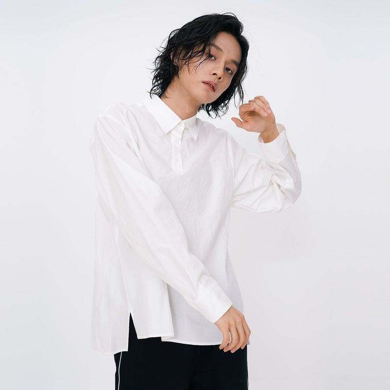 Crinkle Basic Shirts [White]