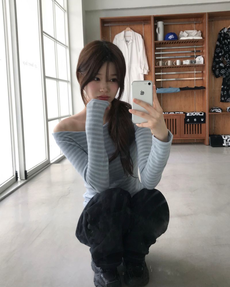 Stripe boat neck T