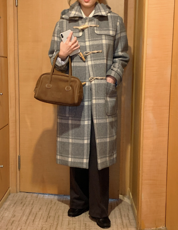 [SHOPPERMADE] Ash Gray Check Wool Long Duffle Coat