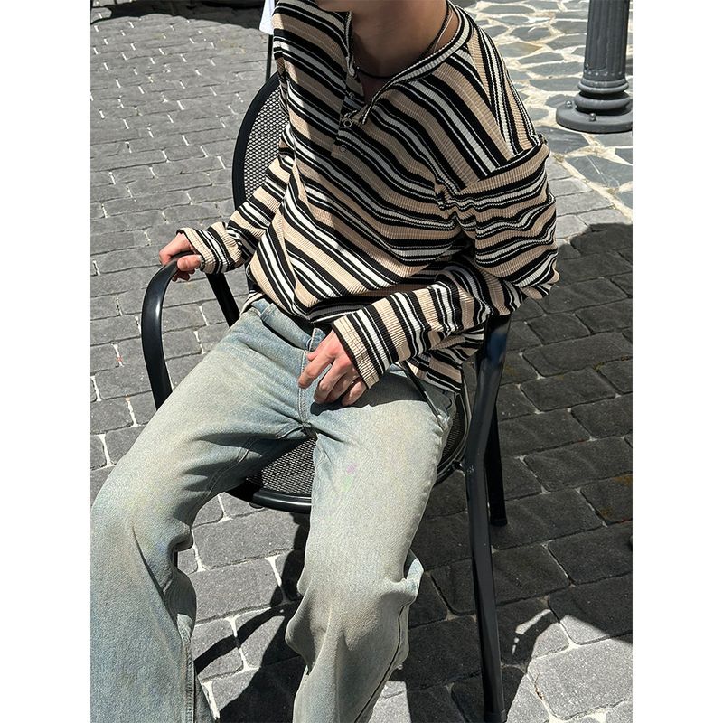 [F/W] Multi stripe henry neck long sleeves (3color)