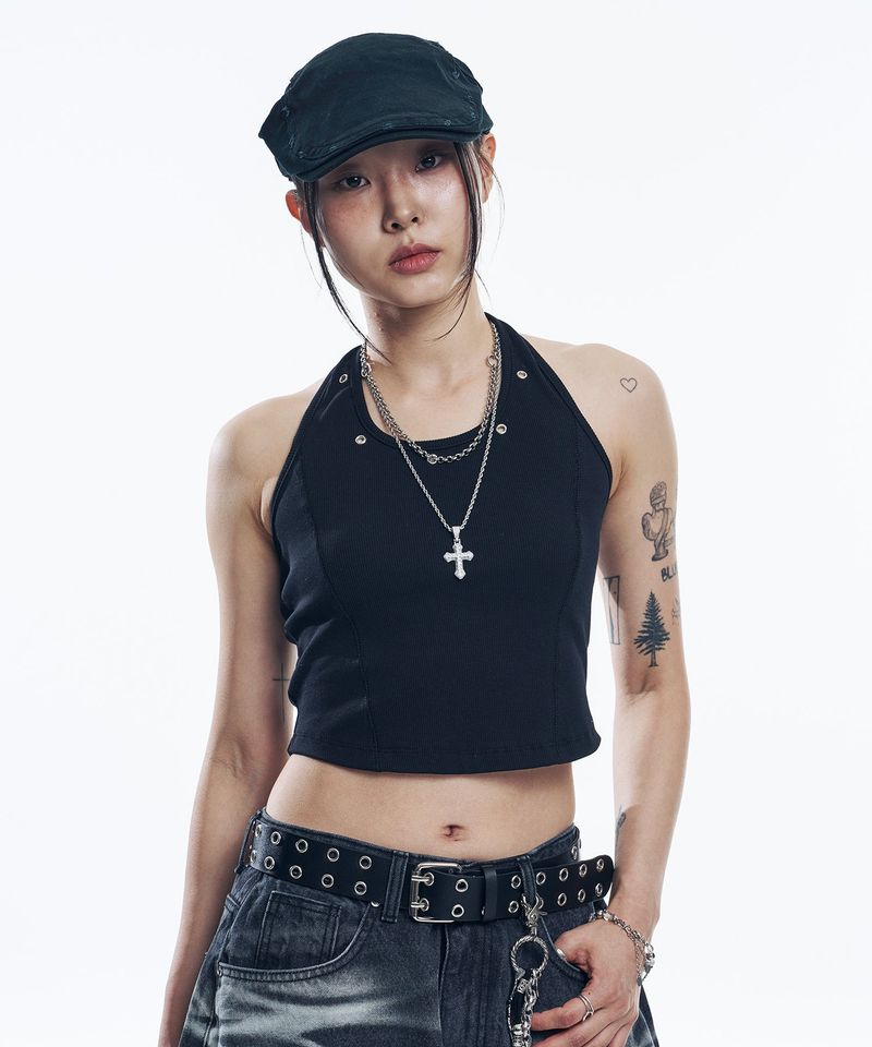 EASY NO EASY（イージーノーイージー）の「Eyelet halterneck sleeveless - BLACK（Tops）」