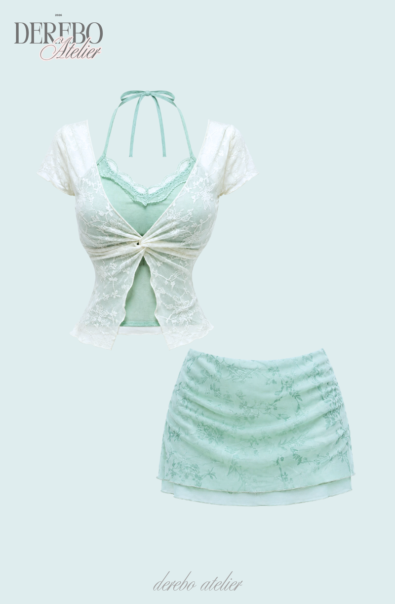 Rare mint layered lace short-sleeve top