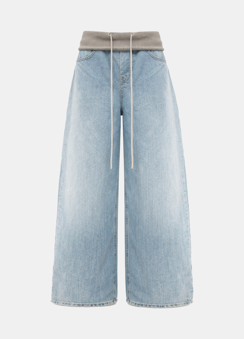 Rina Drawstring Wide Denim Pants