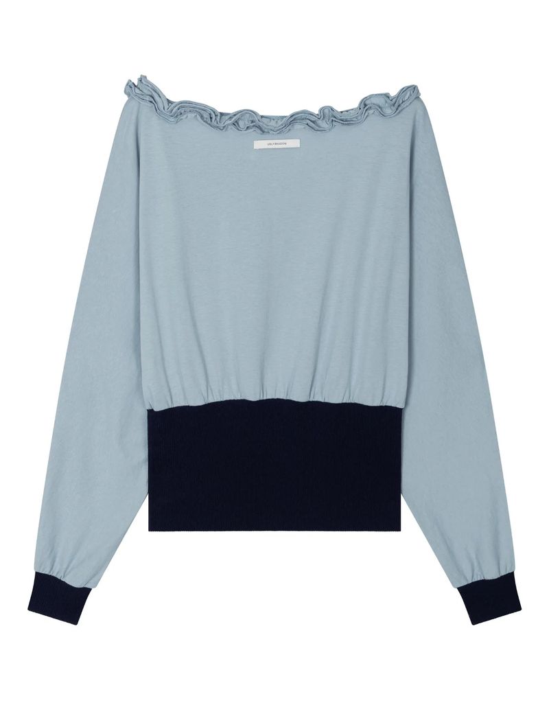 OFF-SHOULDER RUFFLE TOP(BLUE)