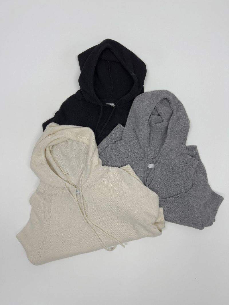 [wool 55%] Mini Hole Raglan Hooded Knit