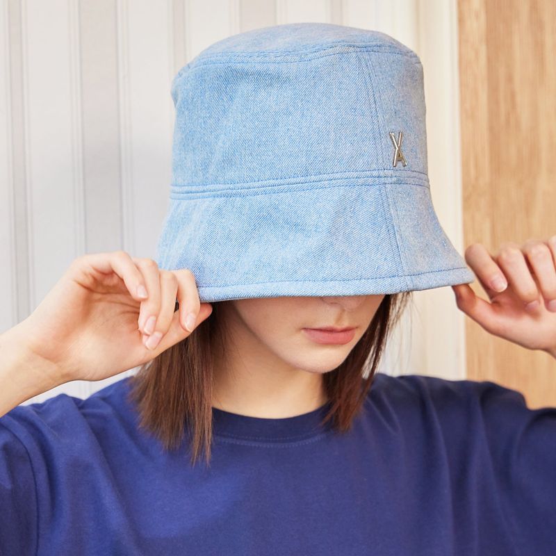 VA Stud Non Washing Denim Drop Bucket Hat / Light indigo