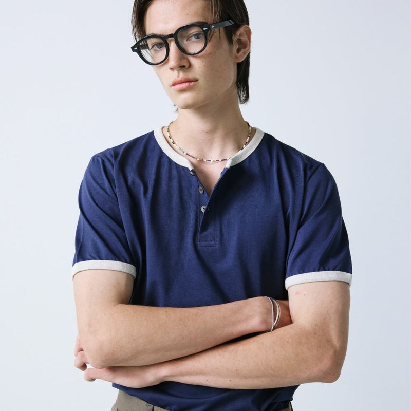 S SY(エスエスワイ)の「henley neck concho ringer t-shirt navy(Tops)」