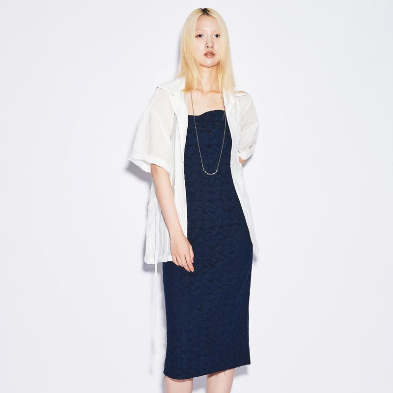 jacquard bustier dress  [navy]