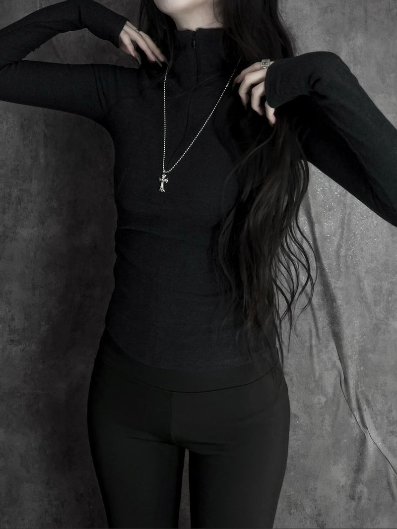 slim half-zip high-neck top (2color)