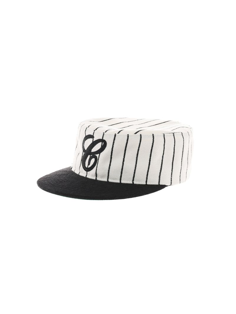 6CRAYON(シックスクレヨン)の「6CRAYON Retro Flat Top Baseball Cap - Striped Wool Blend with Embroidered Letters(Hats)」