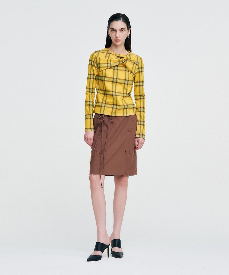 Twisted Check High-neck Top _ YELLOW