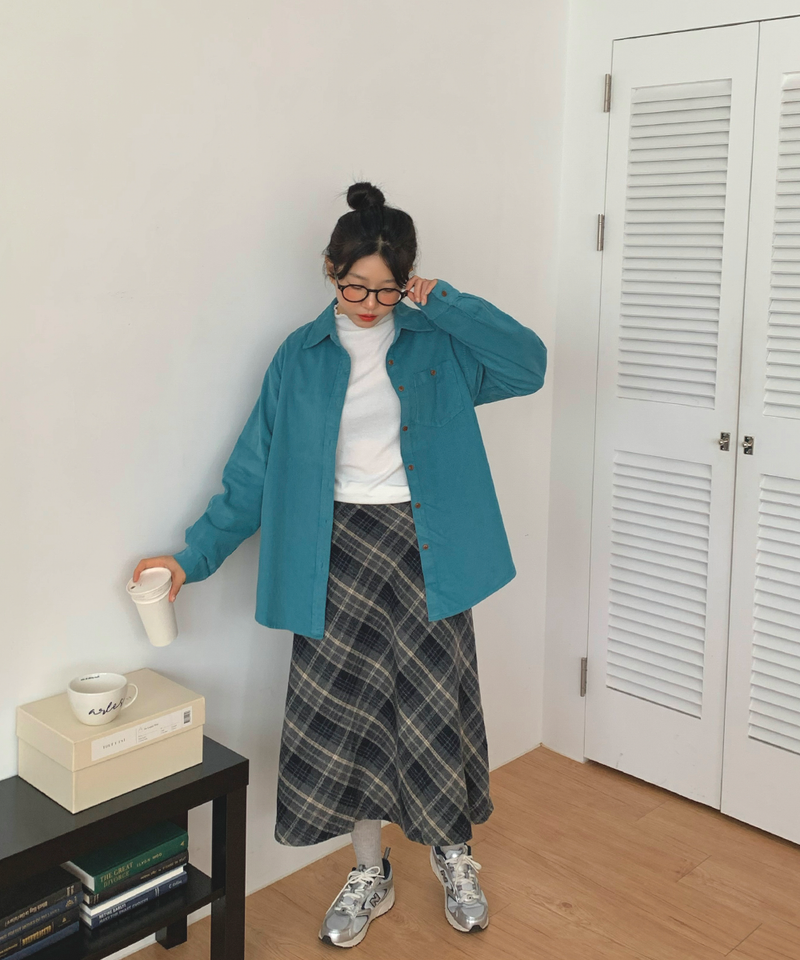 Corduroy Collar Shirt Shirt Blouse Basic Item Cotton