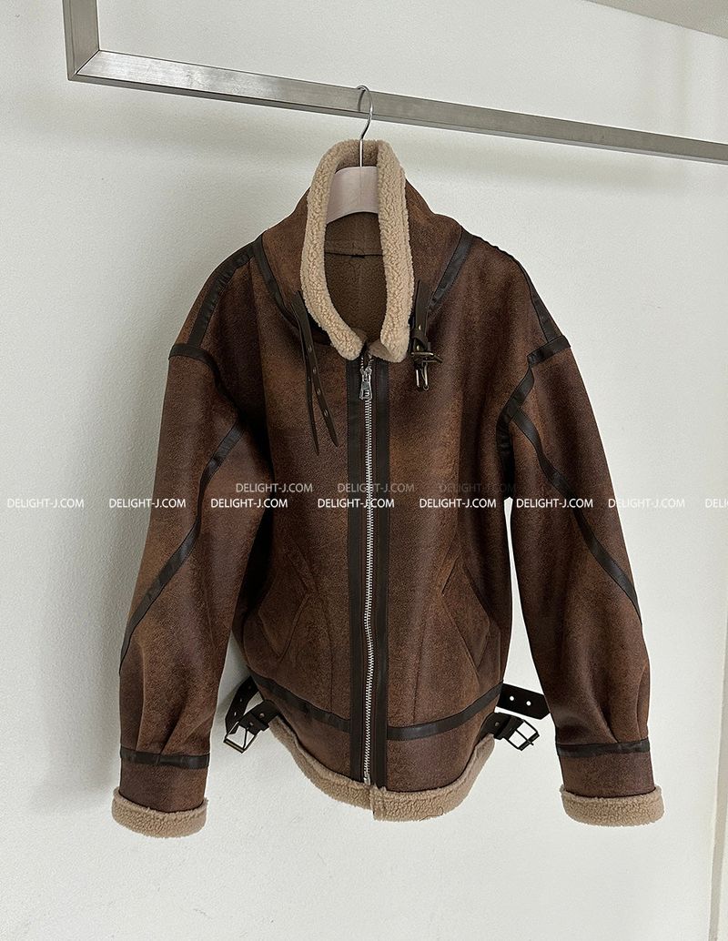 Oversized Fit Leather Wool High-Neck Mustang