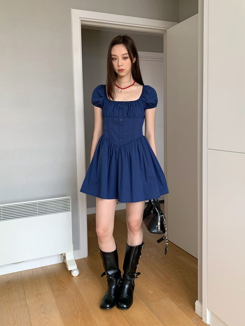 Palace Square Neck Puff Flared Dress