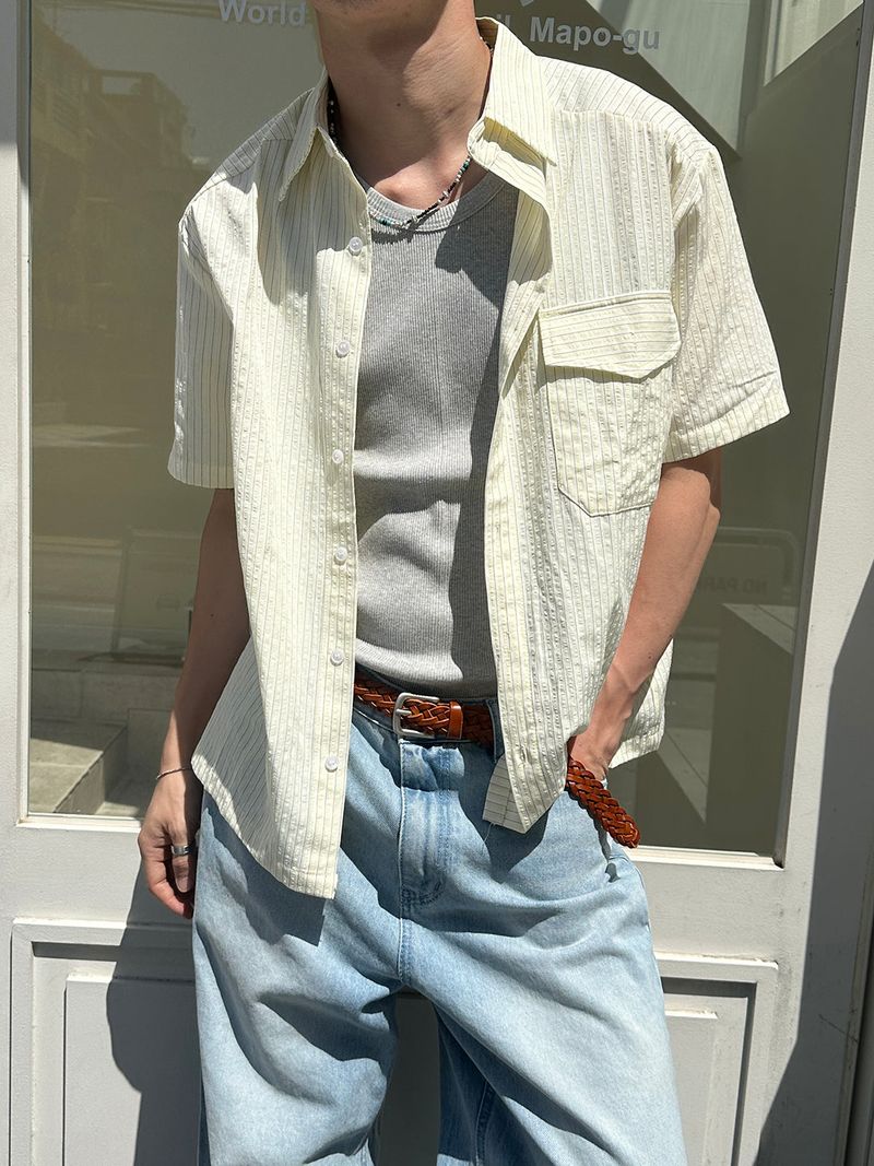 LAURANT(ロラン)の「Stripe pocket half shirts(3color)(Tops)」