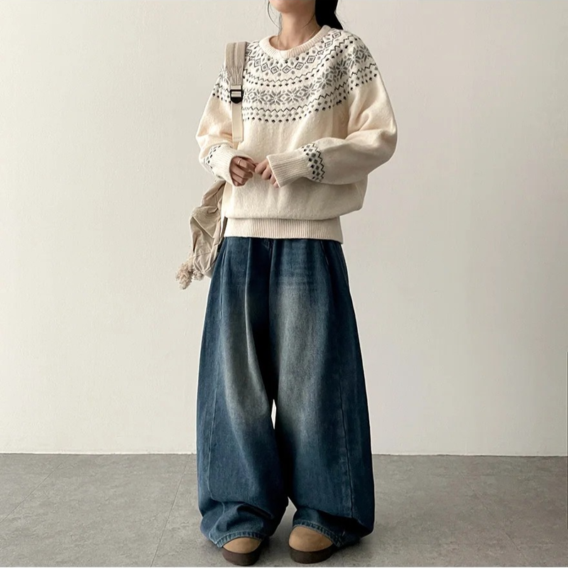 Romine side pin tuck brushed denim wide pants