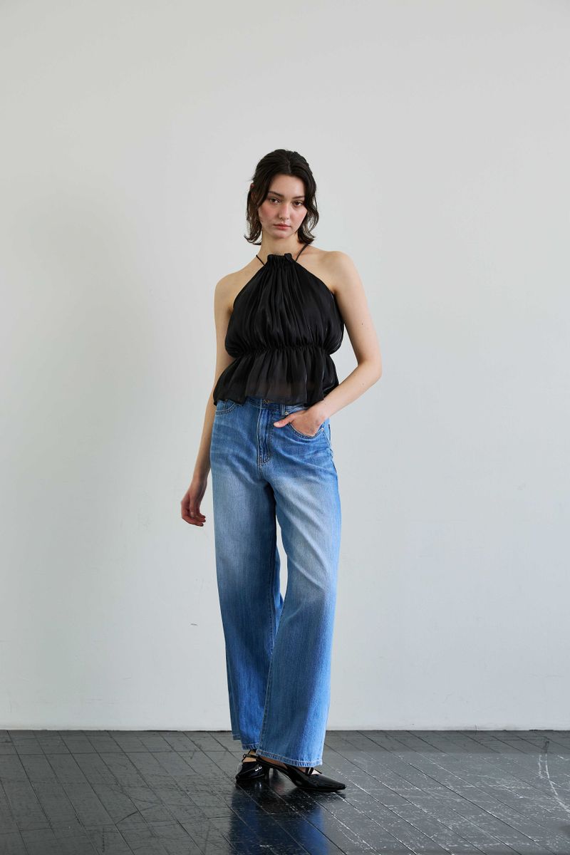 PEARL HALTERNECK TOP / BLACK