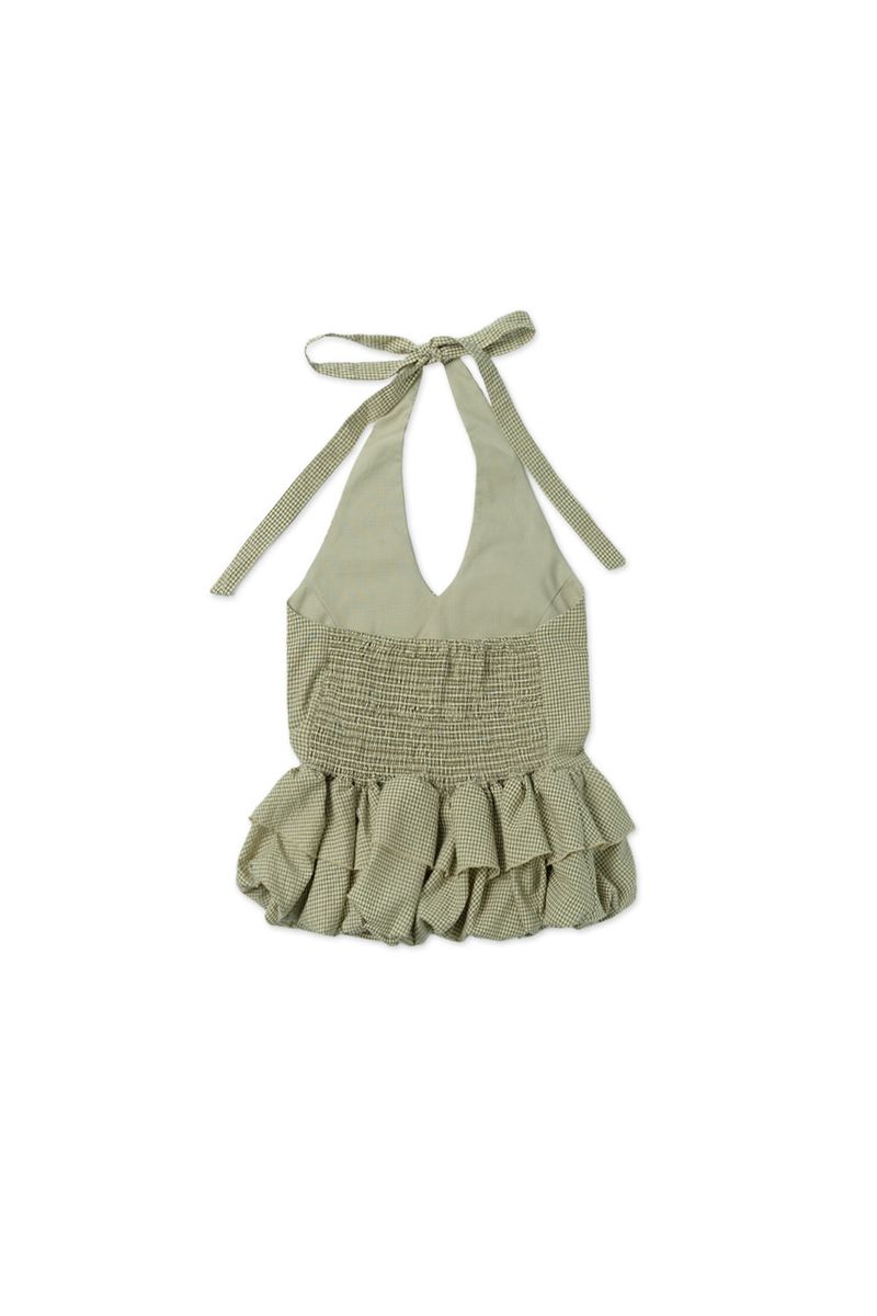Gingham halter blouse_khaki