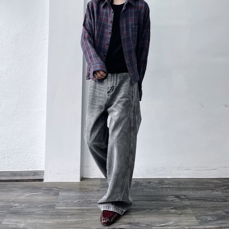 Stone Grey Denim Trousers