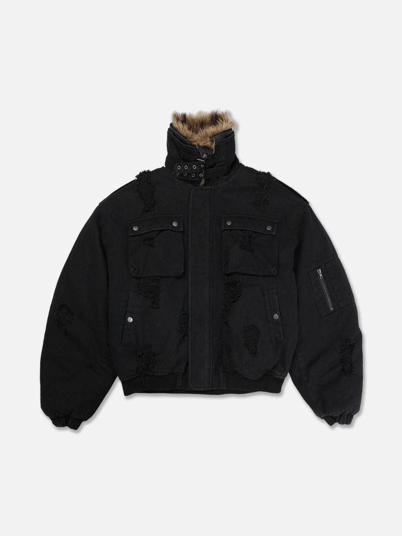 RACCOON PUFFER JACKET-BLACK