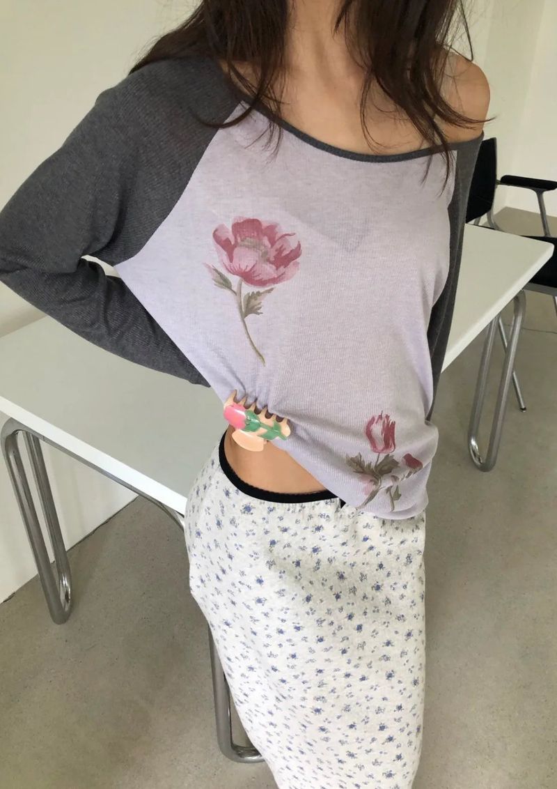 Flower print raglan T(2c)