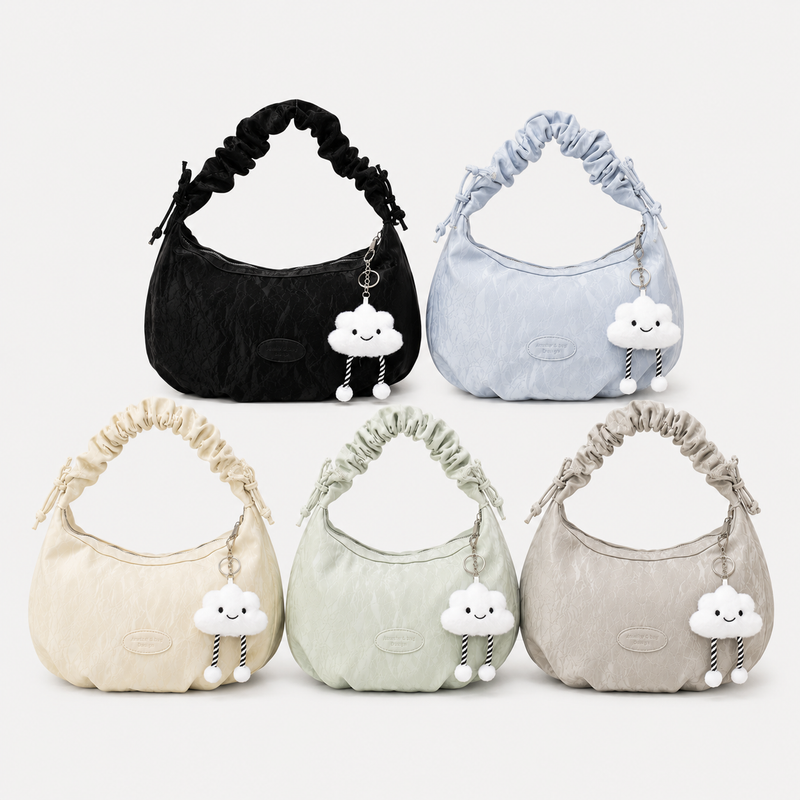 La mode MAQI（ラ モード マキ）の「Cloud doll key ring bag denim washed leather wave pattern wrinkle strap zipper shoulder bag（Bags）」