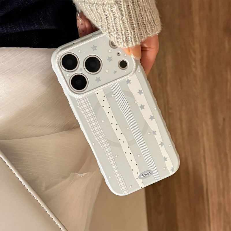 Cream Blue Star Stripe Magnetic Stand Case